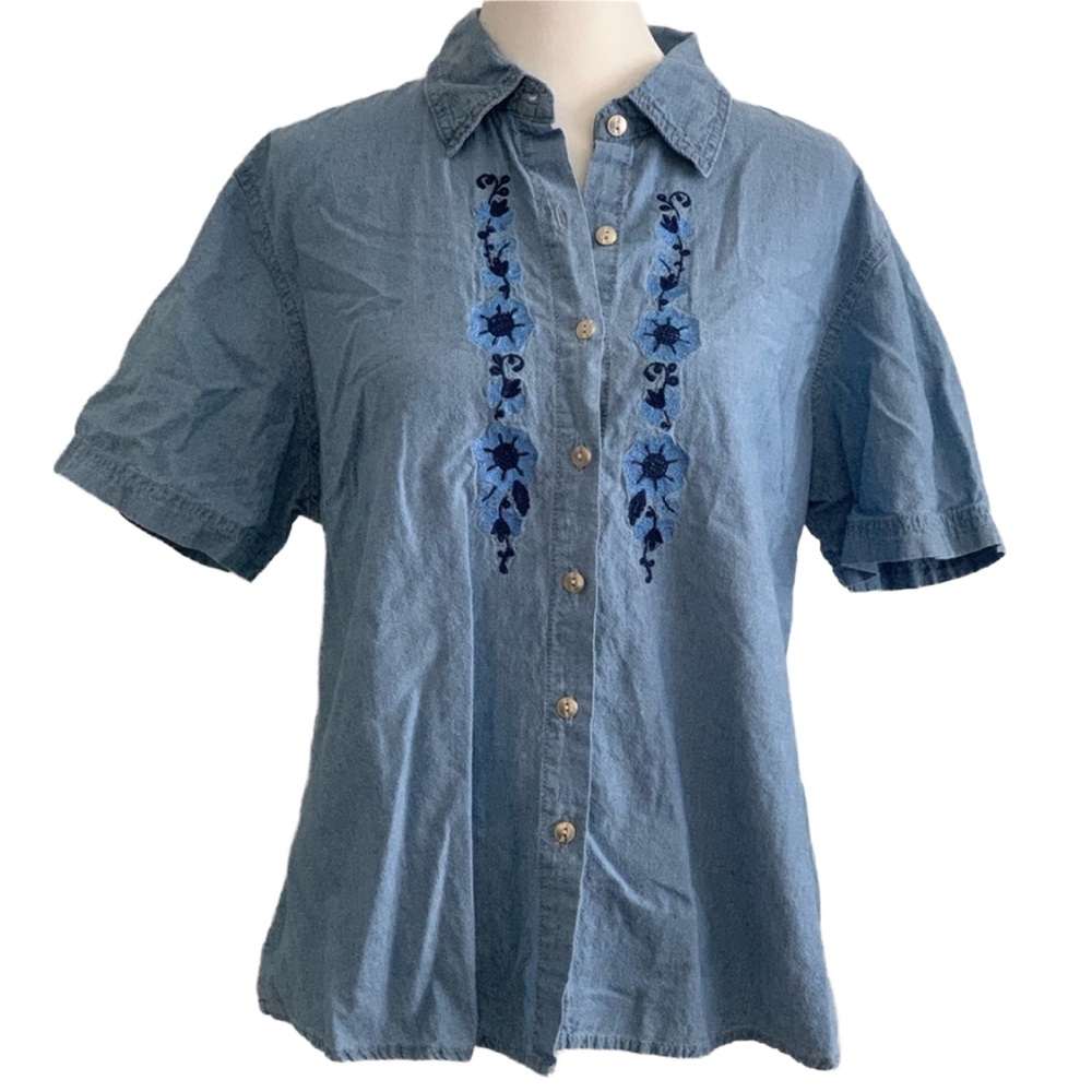 PAPPAGALLO Women’s Chambray Blouse Shirt Top Size: Large